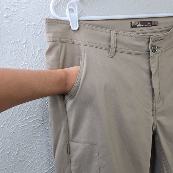 Prana Hiking Pants Womens 14 UPF 50+ Tan Straight Leg Adjustable Outdoor Utility - Picture 10 of 12